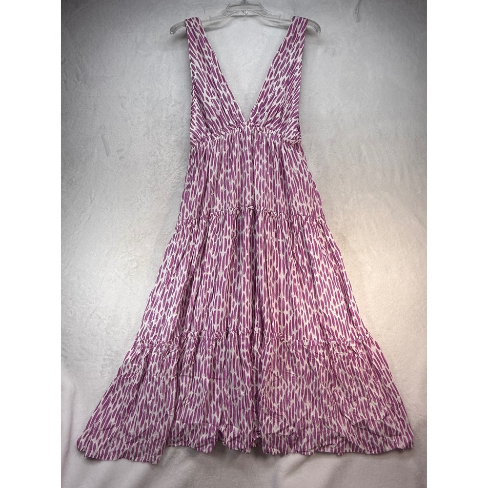 Salty Lemon Maxi Dress V‎ Neck Tiered Casual Summer Dress Purple White L